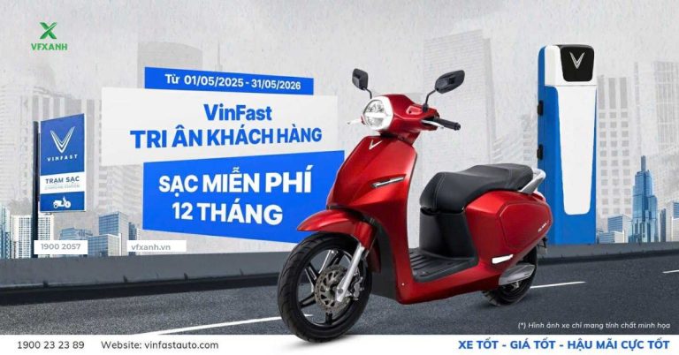 Miễn phí sạc xe máy điện VinFast lên đến một năm